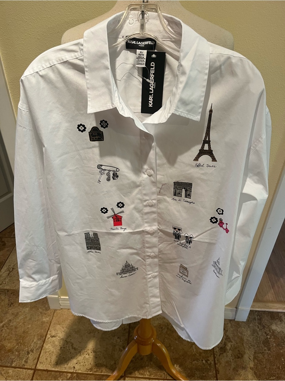Karl Lagerfeld Limited Edition Shirt White CottonPoly Paris Theme Shirt NWT XL